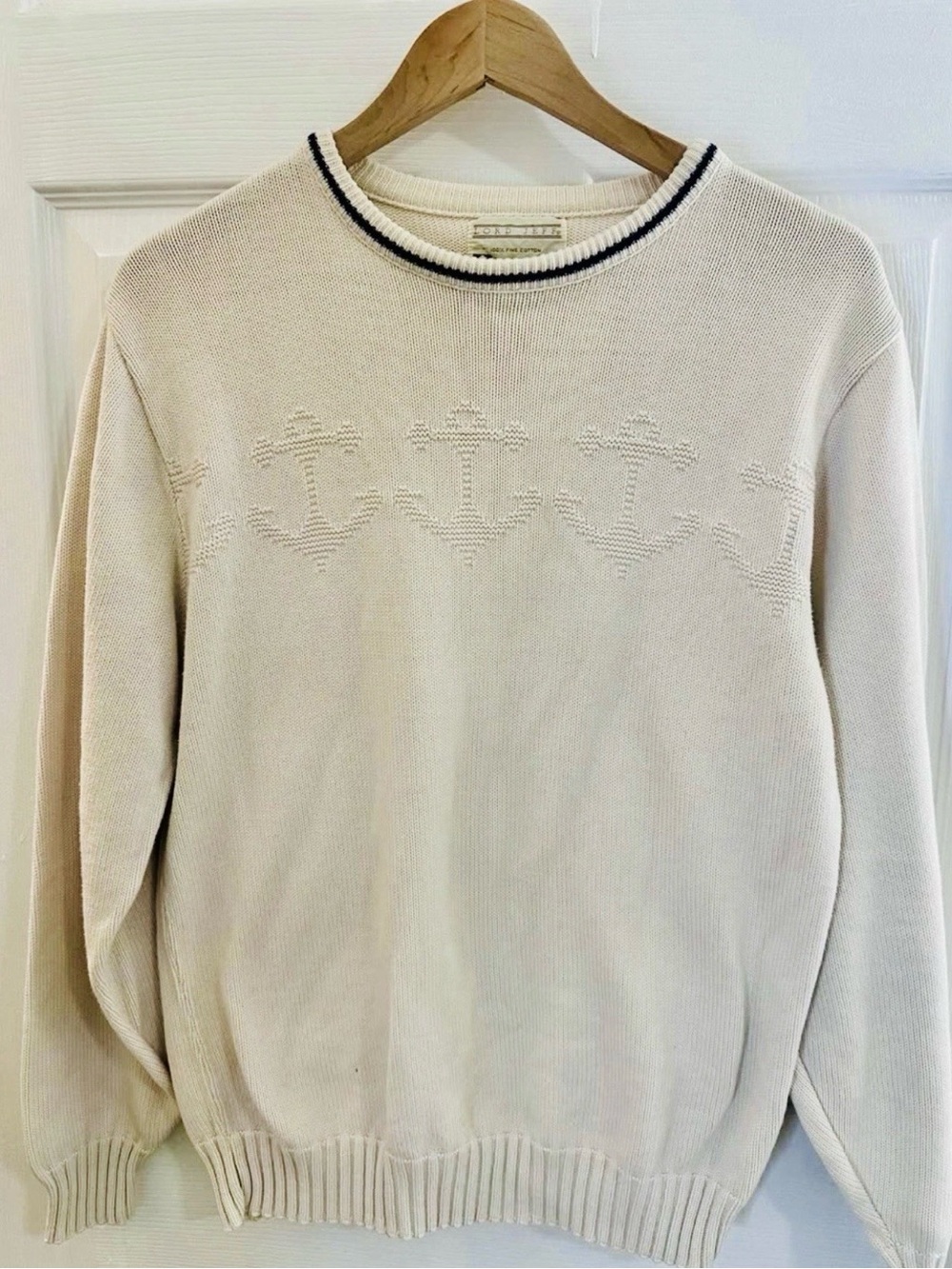 Men's Vintage Lord Jeff Cream Crewneck Sweater with Anchor Knit Detail
